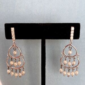 Silver and Pearl Chandelier Earrings with Crystal Post